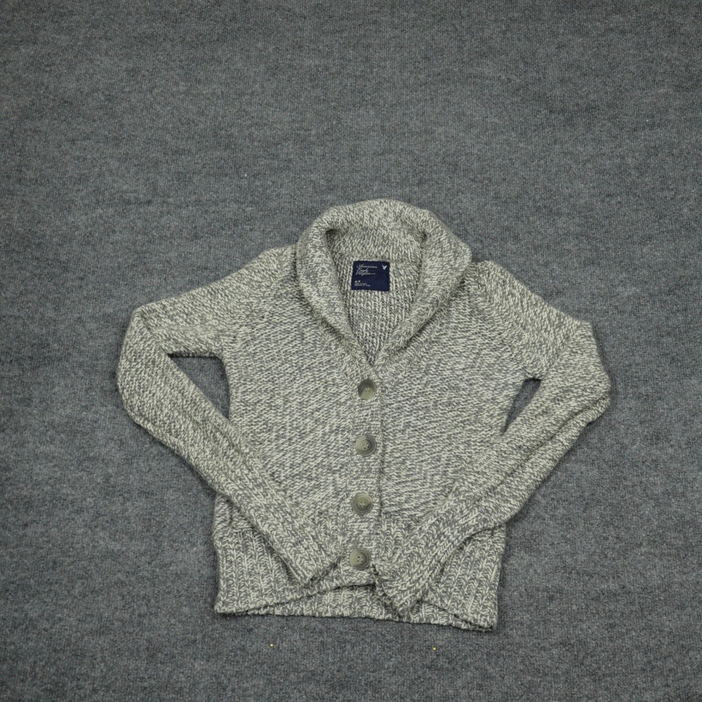 American Eagle Cardigan Womens Small Grey Shawl Collar Wool Blend Chunky Knit